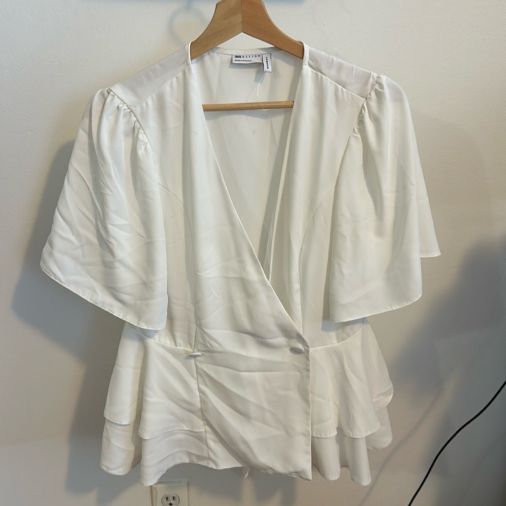 White asos button top